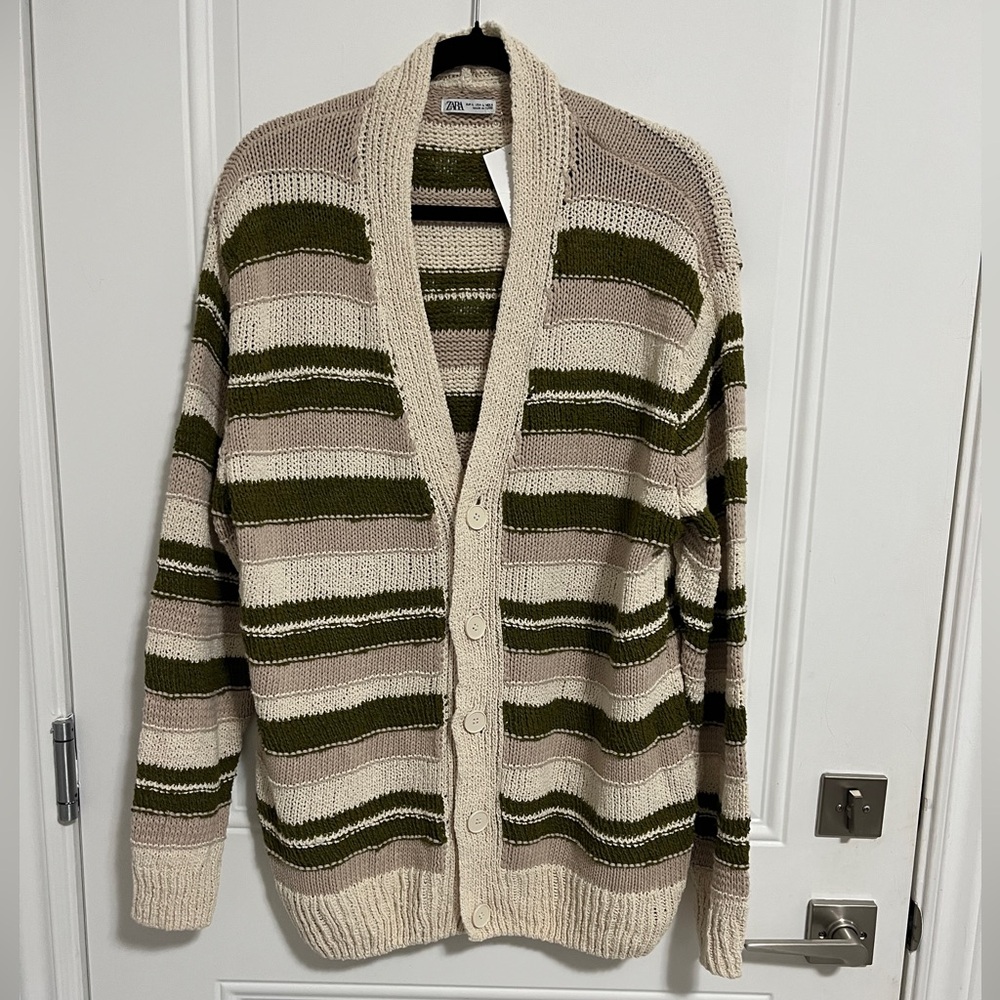 Zara Men's Striped Cardigan - Size L